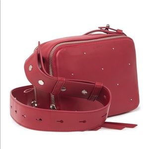 All Saints red leather crossbody bag